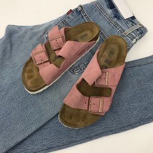 birkenstock arizona suede leather rose